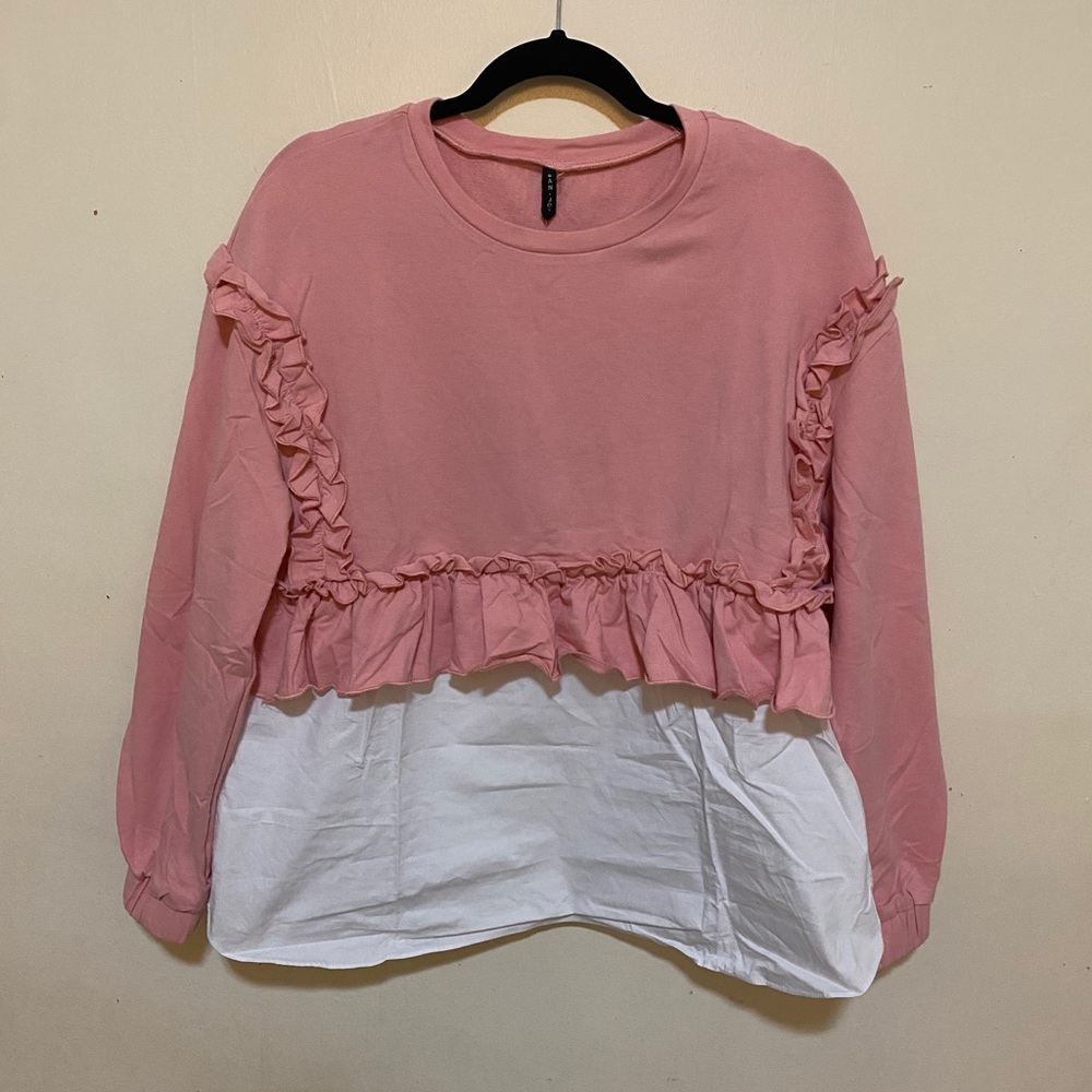 Ruffle and Cotton/Poplin Detail Sweatshirt